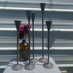 Modern Set of 5 Candle Holders, Tall Matching Black